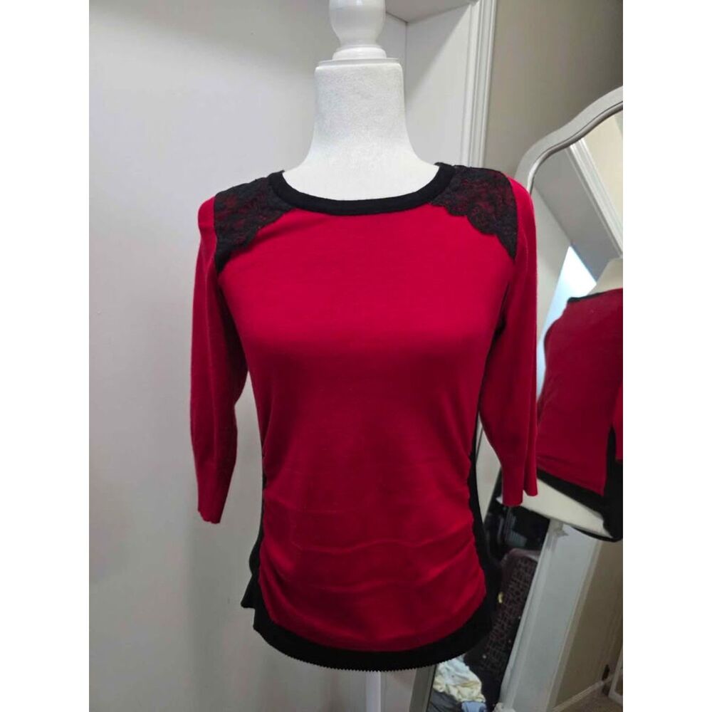 iZ BYER Red and Black Lace Accent Sweater, Size L